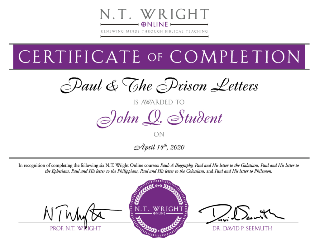 NTWO Certificate of Completion Example Only